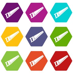 Saw icon set color hexahedron