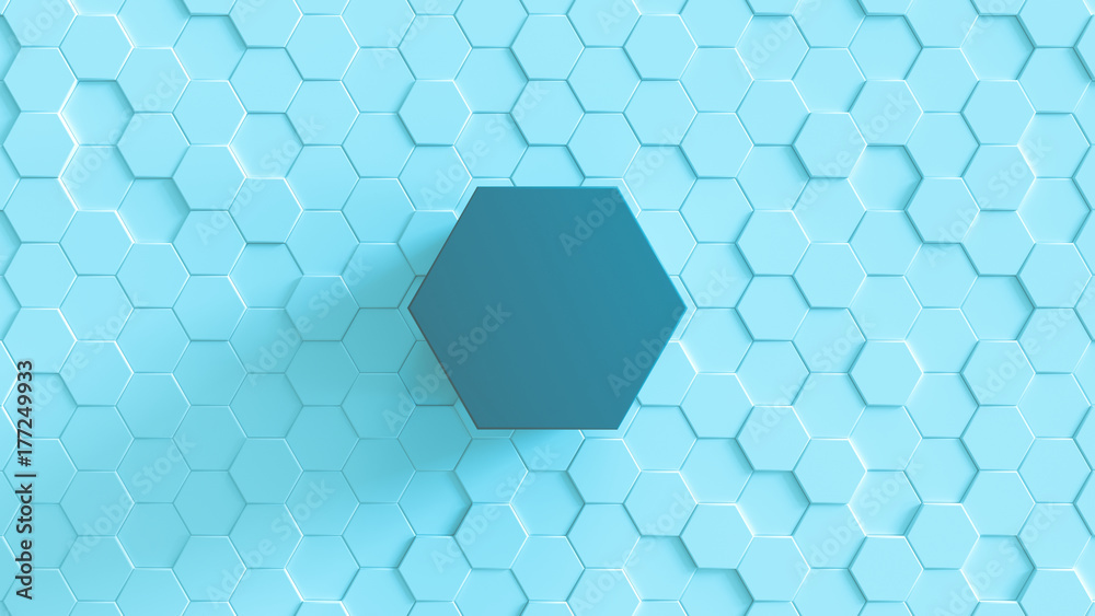 Aufkleber abstract hexagonal background. cyan hexagonal structure with big main hexagon in the center. 3d rend