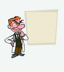 White doctor with glasses worried and doubtful. Is showing, as in a presentation, the data you want.