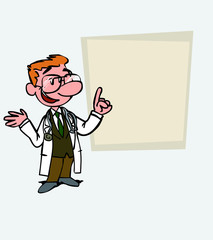 White doctor relaxed, speak content. Is showing, as in a presentation, the data you want.