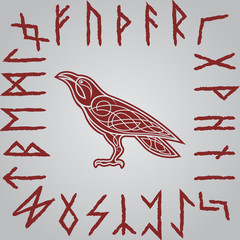 Runes. Raven Background.