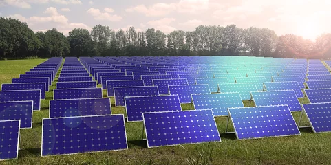 Fotobehang Duurzame energie met pv velden © emieldelange