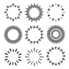 Abstract line arrow star dotted round frame set. Round wheat wreaths shape. Flat design. White background. Isolated.