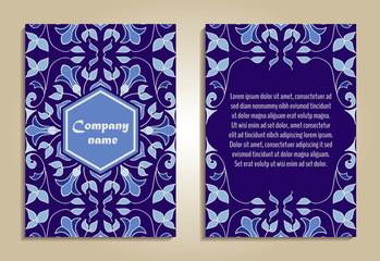 Vector set of colorful brochure templates for business and invitation. Portuguese, Moroccan; Azulejo; Arabic; asian ornaments