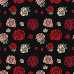 Fototapeta na wymiar Embroidery seamless pattern with roses.