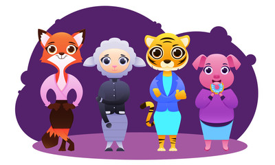 Obraz premium Business team of female animals. Head and staff. Vector illustration