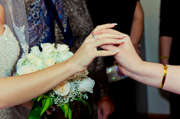 Obraz na płótnie Canvas At the wedding they wear a ring on the bride's hand