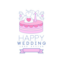 line logo design with cake, dress and tie on the top