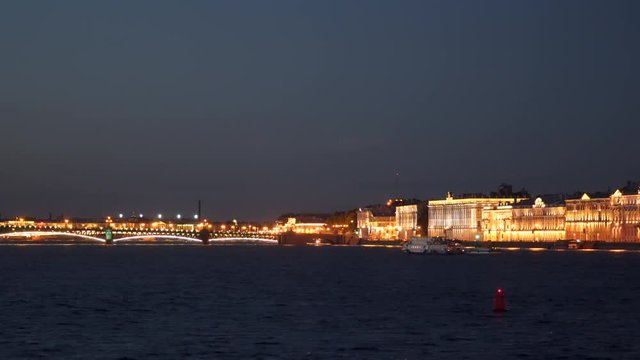 The ship sails on the Neva at night St. Petersburg