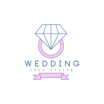 line logo design with ring with diamond