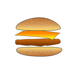 Flying ingredients Hamburger beef and cheese. Vector on white background.