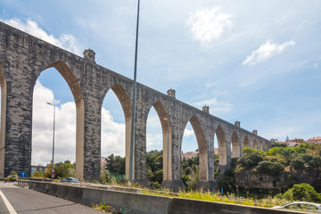 historic aqueduct in the city of Lisbon built in 18th century, Portugal