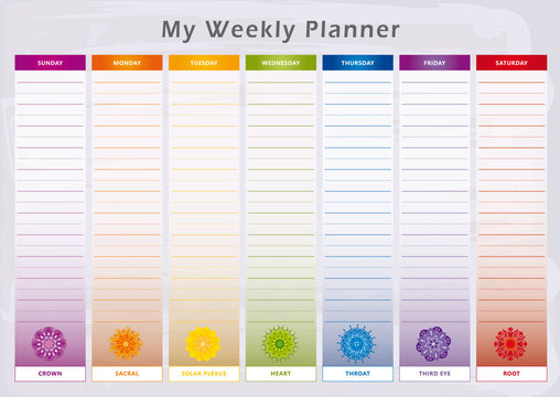 Emploi du temps. Planning semaine. Jours en couleurs. Stock Vector