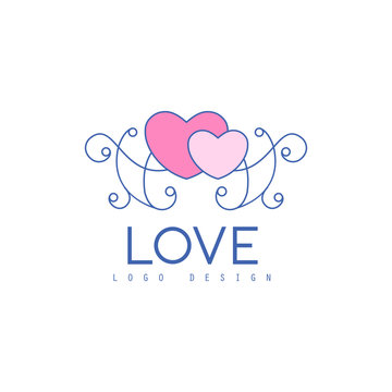 Cute line logo design with hearts and patterns