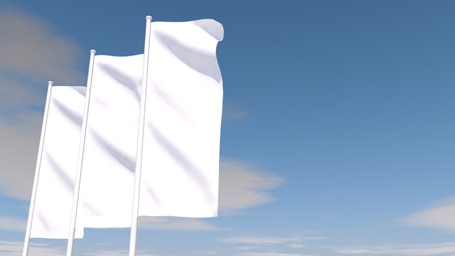 Flaggen 3er weiss vor blauem Himmel