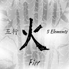 Five Feng Shui Elements Set - Chinese Wu Xing symbols. Translation of chinese hieroglyphs- wood, fire, earth, metal, water.
