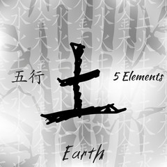 Five Feng Shui Elements Set - Chinese Wu Xing symbols. Translation of chinese hieroglyphs wood, fire, earth, metal, water.
