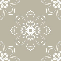 Floral vector white ornament. Seamless abstract classic background with flowers. Pattern with repeating elements