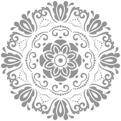 Elegant vector round gray ornament in classic style. Abstract traditional pattern with oriental elements. Classic vintage pattern