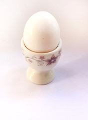 White raw chicken egg on white background