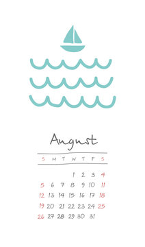 Calendar 2018 months August. Week starts Sunday