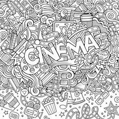 Cartoon cute doodles hand drawn Cinema inscription