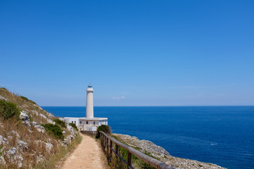 Fototapeta na wymiar Easternmost Italian lighthouse in a summer day near Otranto