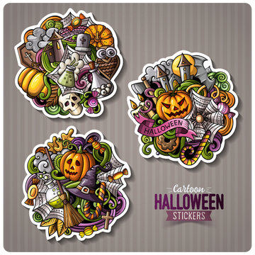 Set of Happy Halloween cartoon stickers