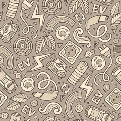 Cartoon cute hand drawn electric cars seamless pattern