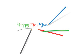 Happy New Years Handwritten font card with color pencils