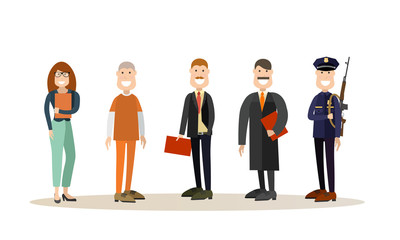 Vector set of law court people icons in flat style