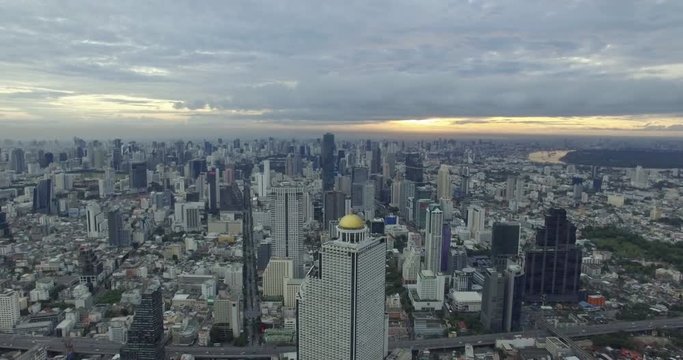Aerial view sunrise of Bangkok's city, Thailand.