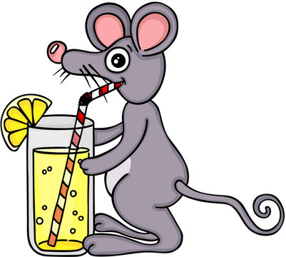 Mouse drinking lemonade with a straw