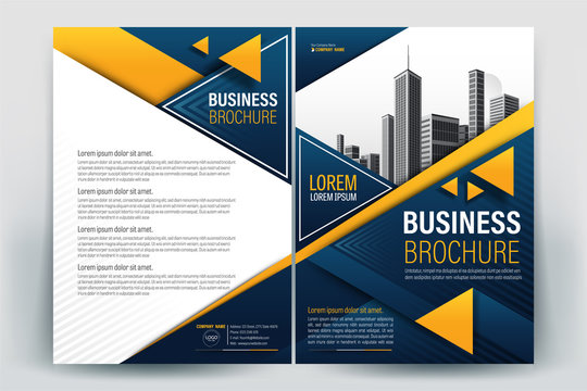 Brochure Cover Layout with blue and yellow triangle , A4 Size Vector Template