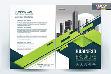 Brochure Cover Layout with green geometric , A4 Size Vector Template