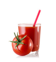 Tomato juice in a glass with a straw