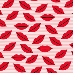 lips pattern set on pop art linear color background