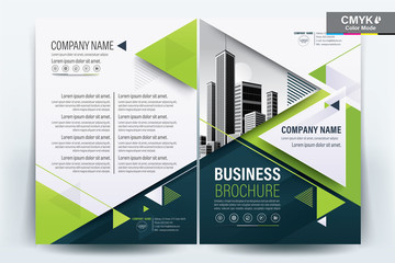 Brochure Cover Layout with green and white triangle , A4 Size Vector Template
