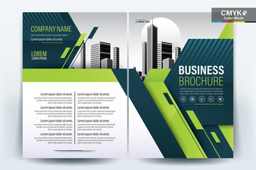 Brochure Cover Layout with green geometric , A4 Size Vector Template