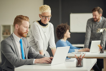 Multi ethnic group working in modern office