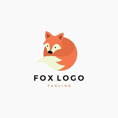 little cute fox vector flat logo mascot illustration template