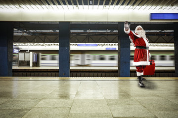 red old santa claus and train 