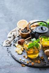 Japanese chinese tea teapot lemon ginger mint honey