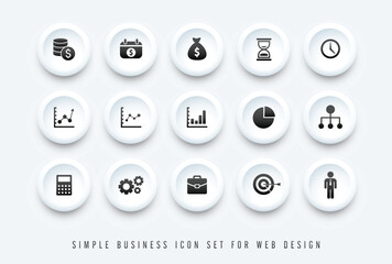 simple business icon black on white button background vector set for website e-commerce, business pictogram concept - obrazy, fototapety, plakaty