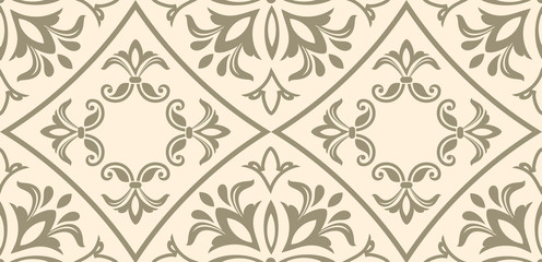 Flowers pattern vector with ceramic print. Background with portuguese azulejo, mexican talavera, spanish, italian majolica motifs.