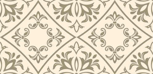 Flowers pattern vector with ceramic print. Background with portuguese azulejo, mexican talavera, spanish, italian majolica motifs.