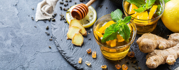 Japanese chinese tea teapot lemon ginger mint honey - Powered by Adobe