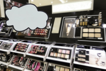Cosmetics store. Defocused image. Place for your text or advertisement.