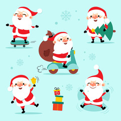 Santa Clauses set for christmas. Collection vector illustration of Santa Claus
