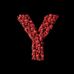 Letter Y red skull font. Type made from skulls. 3D Rendering